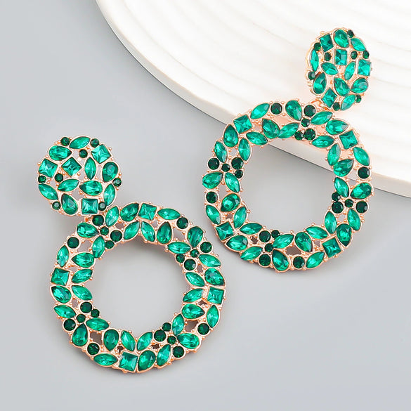 Colored Diamond Earrings Alloy Geometric Style Trendy Women's Multi Layer Exaggerated