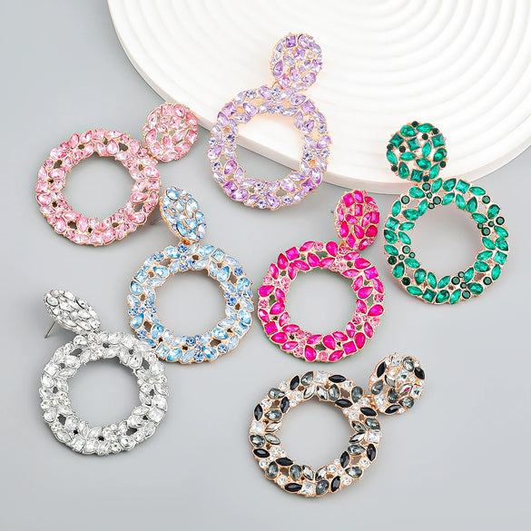 Colored Diamond Earrings Alloy Geometric Style Trendy Women's Multi Layer Exaggerated
