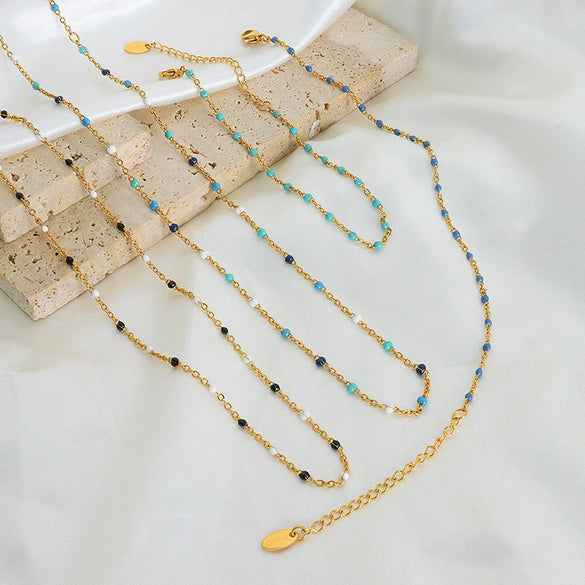 Colored Glaze Craft Titanium Steel Necklace Bracelet Suit Electroplated O Chain Fashion Geometric Unisex