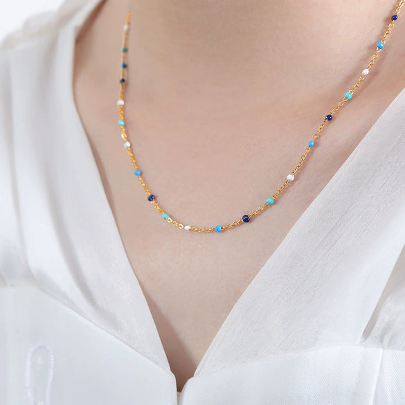 Colored Glaze Craft Titanium Steel Necklace Bracelet Suit Electroplated O Chain Fashion Geometric Unisex
