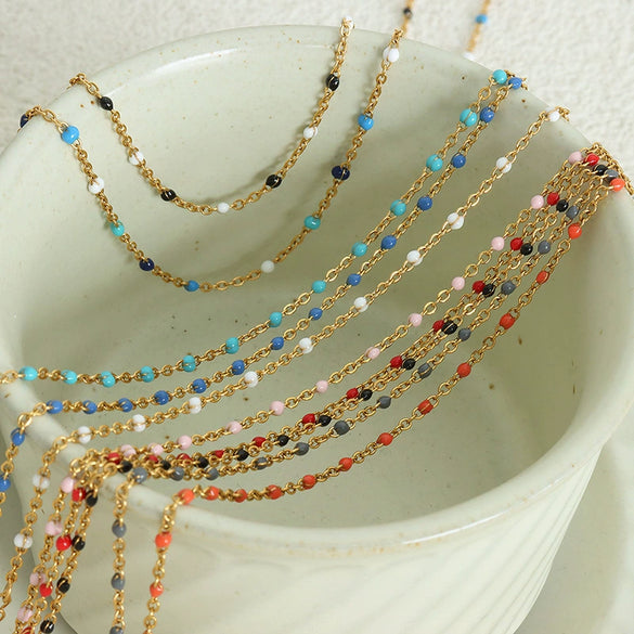 Colored Glaze Craft Titanium Steel Necklace Bracelet Suit Electroplated O Chain Fashion Geometric Unisex