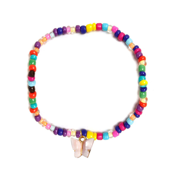 Colorful Beaded Anklets For Women Summer Bohemian Butterfly Rice Bead Foot Accessories Alloy Geometry Style