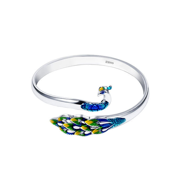 Colorful Cloisonne Enamel Bracelet With Peacock And Phoenix Character Design For Women