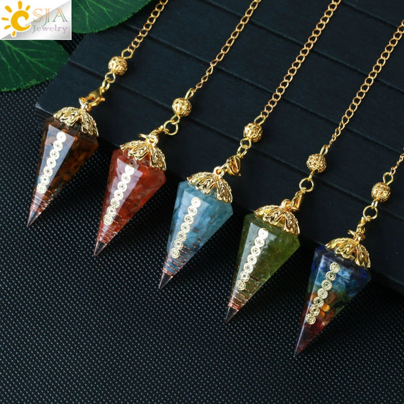 Colorful Crystal And Natural Gravel Resin Hexagonal Cone Pendant With Electroplated Finish High End Fashion Jewelry