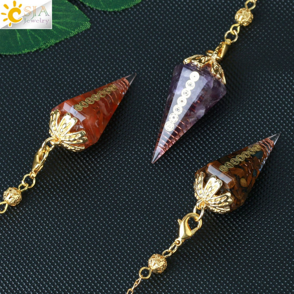 Colorful Crystal And Natural Gravel Resin Hexagonal Cone Pendant With Electroplated Finish High End Fashion Jewelry