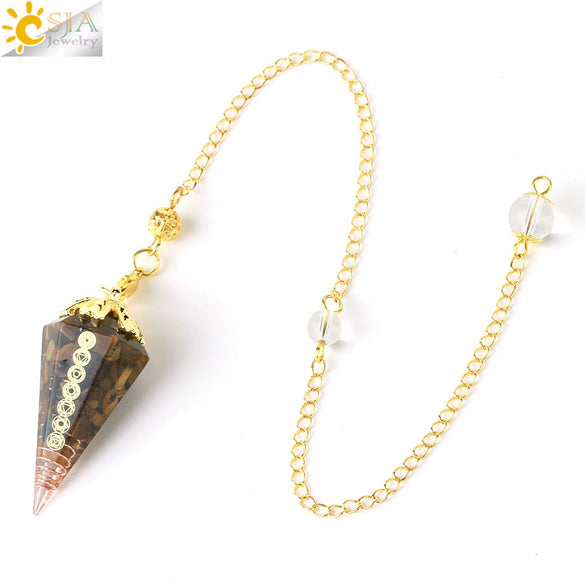 Colorful Crystal And Natural Gravel Resin Hexagonal Cone Pendant With Electroplated Finish High End Fashion Jewelry