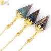Colorful Crystal And Natural Gravel Resin Hexagonal Cone Pendant With Electroplated Finish High End Fashion Jewelry