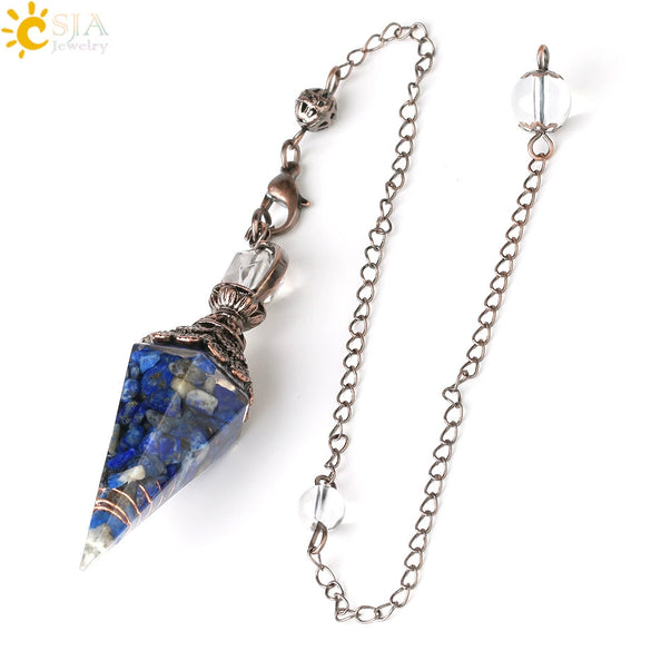 Colorful Crystal Pendulum Pendant With Natural Gravel Resin And Antique Finish Hexagon Cone Shape Electroplated Fashion Jewelry