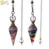 Colorful Crystal Pendulum Pendant With Natural Gravel Resin And Antique Finish Hexagon Cone Shape Electroplated Fashion Jewelry