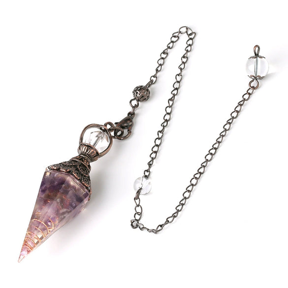 Colorful Crystal Pendulum Pendant With Natural Gravel Resin And Antique Finish Hexagon Cone Shape Electroplated Fashion Jewelry