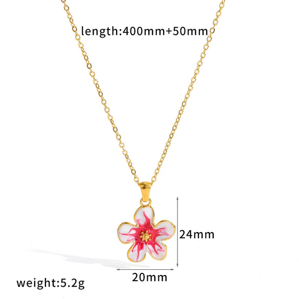 Colorful Drip Oil Flower Earring Necklace Jewelry Set In 18K Gold Stainless Steel With Little Fresh Floral Style