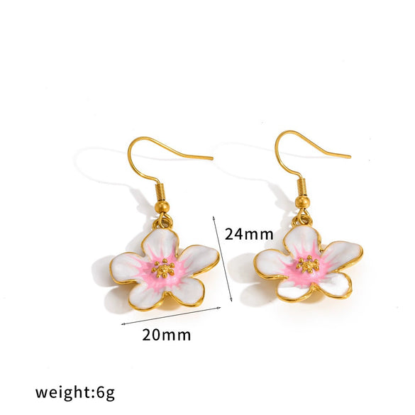Colorful Drip Oil Flower Earring Necklace Jewelry Set In 18K Gold Stainless Steel With Little Fresh Floral Style