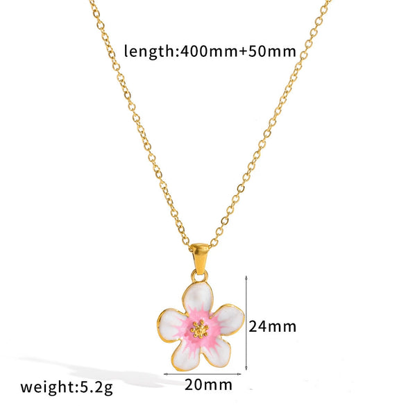Colorful Drip Oil Flower Earring Necklace Jewelry Set In 18K Gold Stainless Steel With Little Fresh Floral Style
