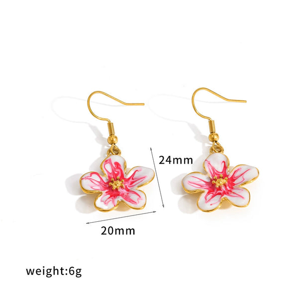 Colorful Drip Oil Flower Earring Necklace Jewelry Set In 18K Gold Stainless Steel With Little Fresh Floral Style