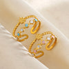 Colorful Enamel Geometric Open Ring For Women Electroplated Stainless Steel With Line Pattern