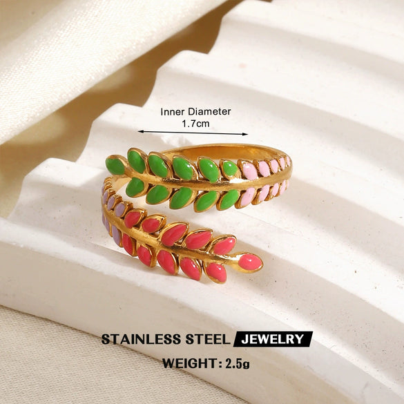 Colorful Enamel Stainless Steel Flower Ring For Women With Gold Tone Electroplated Floral Geometric Design