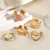 Colorful Enamel Stainless Steel Flower Ring For Women With Gold Tone Electroplated Floral Geometric Design