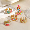 Colorful Enamel Stainless Steel Flower Ring For Women With Gold Tone Electroplated Floral Geometric Design