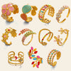 Colorful Enamel Stainless Steel Flower Ring For Women With Gold Tone Electroplated Floral Geometric Design