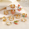 Colorful Enamel Stainless Steel Flower Ring For Women With Gold Tone Electroplated Floral Geometric Design