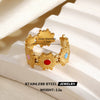 Colorful Enamel Stainless Steel Flower Ring For Women With Gold Tone Electroplated Floral Geometric Design