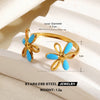 Colorful Enamel Stainless Steel Flower Ring For Women With Gold Tone Electroplated Floral Geometric Design