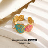 Colorful Enamel Stainless Steel Flower Ring For Women With Gold Tone Electroplated Floral Geometric Design