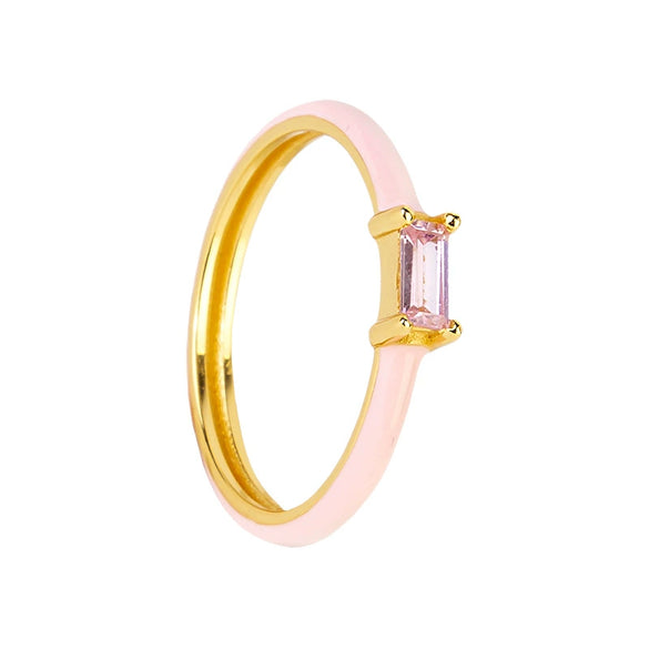 Colorful Epoxy And Zircon Inlaid Geometric Copper Ring With 18K Gold Electroplated Finish For Women And Unisex
