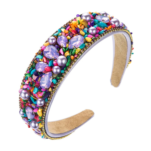 Colorful Fabric Wide Edge Headband With Diamond Embellishment Elegant Fashion Hair Accessory For Women