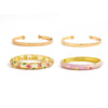 Colorful Floral Rhinestone Plated Alloy Open Cuff Bracelet With Hollow Design For Stacking And Layering
