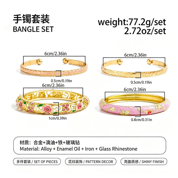Colorful Floral Rhinestone Plated Alloy Open Cuff Bracelet With Hollow Design For Stacking And Layering