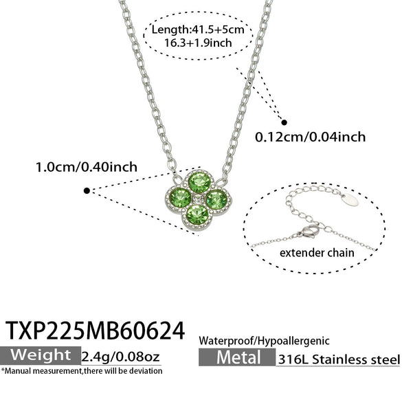 Colorful Four Leaf Flower Necklace And Earrings Jewelry Set In Stainless Steel With Gold Plated Finish Zircon Pendant And Snake Bone Chain For Women