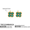 Colorful Four Leaf Flower Necklace And Earrings Jewelry Set In Stainless Steel With Gold Plated Finish Zircon Pendant And Snake Bone Chain For Women