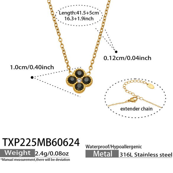 Colorful Four Leaf Flower Necklace And Earrings Jewelry Set In Stainless Steel With Gold Plated Finish Zircon Pendant And Snake Bone Chain For Women
