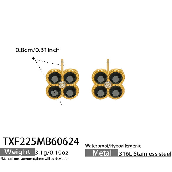 Colorful Four Leaf Flower Necklace And Earrings Jewelry Set In Stainless Steel With Gold Plated Finish Zircon Pendant And Snake Bone Chain For Women