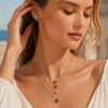 Colorful Four Leaf Flower Necklace And Earrings Jewelry Set In Stainless Steel With Gold Plated Finish Zircon Pendant And Snake Bone Chain For Women