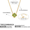 Colorful Four Leaf Flower Necklace And Earrings Jewelry Set In Stainless Steel With Gold Plated Finish Zircon Pendant And Snake Bone Chain For Women