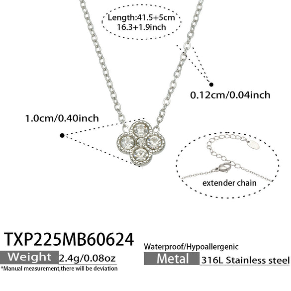 Colorful Four Leaf Flower Necklace And Earrings Jewelry Set In Stainless Steel With Gold Plated Finish Zircon Pendant And Snake Bone Chain For Women