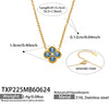 Colorful Four Leaf Flower Necklace And Earrings Jewelry Set In Stainless Steel With Gold Plated Finish Zircon Pendant And Snake Bone Chain For Women