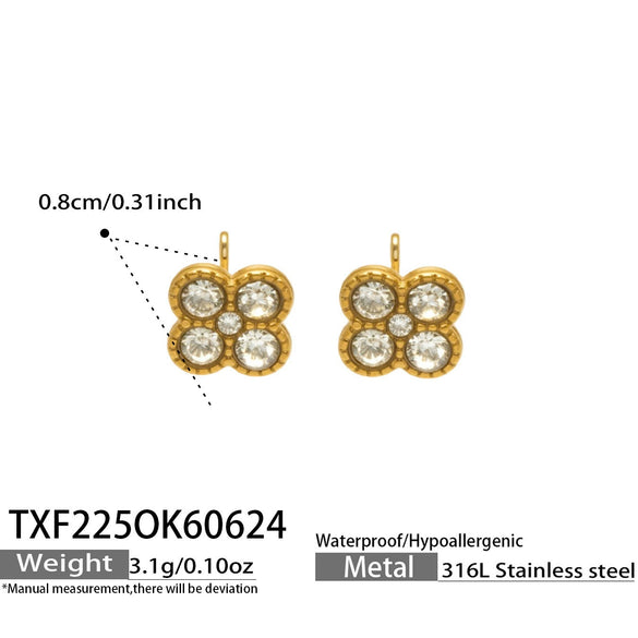Colorful Four Leaf Flower Necklace And Earrings Jewelry Set In Stainless Steel With Gold Plated Finish Zircon Pendant And Snake Bone Chain For Women
