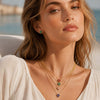 Colorful Four Leaf Flower Necklace And Earrings Jewelry Set In Stainless Steel With Gold Plated Finish Zircon Pendant And Snake Bone Chain For Women