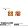 Colorful Four Leaf Flower Necklace And Earrings Jewelry Set In Stainless Steel With Gold Plated Finish Zircon Pendant And Snake Bone Chain For Women