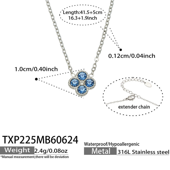 Colorful Four Leaf Flower Necklace And Earrings Jewelry Set In Stainless Steel With Gold Plated Finish Zircon Pendant And Snake Bone Chain For Women