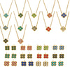 Colorful Four Leaf Flower Necklace And Earrings Jewelry Set In Stainless Steel With Gold Plated Finish Zircon Pendant And Snake Bone Chain For Women