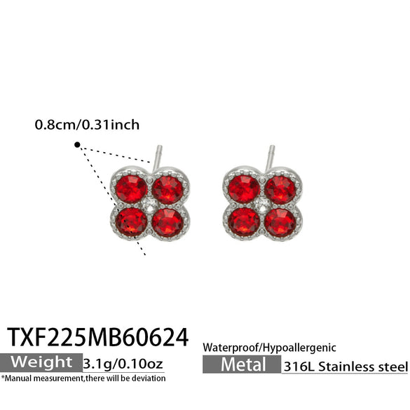 Colorful Four Leaf Flower Necklace And Earrings Jewelry Set In Stainless Steel With Gold Plated Finish Zircon Pendant And Snake Bone Chain For Women