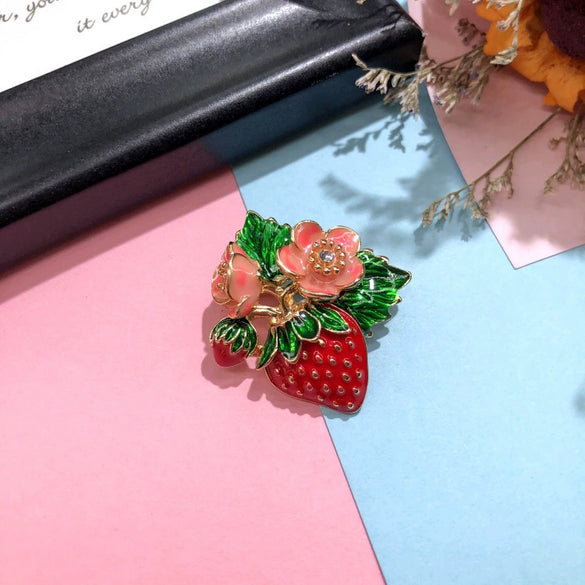 Colorful Fruit Crystal Brooch With Fresh Grape Strawberry Radish Design For Women's Silk Scarf And Cardigan Accessories