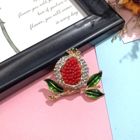 Colorful Fruit Crystal Brooch With Fresh Grape Strawberry Radish Design For Women's Silk Scarf And Cardigan Accessories