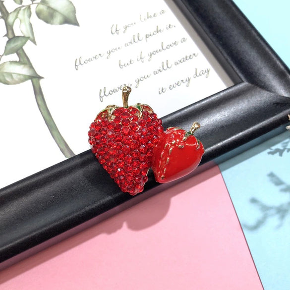 Colorful Fruit Crystal Brooch With Fresh Grape Strawberry Radish Design For Women's Silk Scarf And Cardigan Accessories