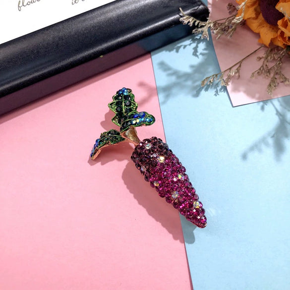 Colorful Fruit Crystal Brooch With Fresh Grape Strawberry Radish Design For Women's Silk Scarf And Cardigan Accessories