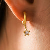 Colorful Glass Diamond Fivepointed Star Pierced Earrings Plated With Real Gold In Niche Style Made Of Stainless Steel And Glass Drill With Electroplating Process